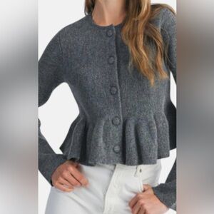 ZARA Peplum Knit Gray Cozy Sweater Cardigan Cropped Size S
